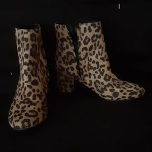 Leopard booties block heel
